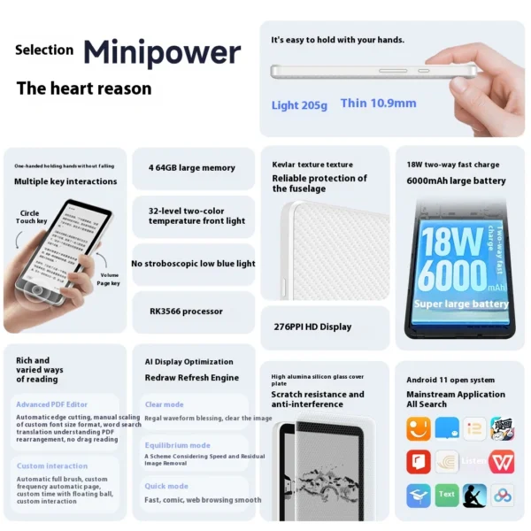 Moaan Minipower E-Book Reader Inkpalm Power 5.84inch Ink Screen Pocket E-Book With Bi-Directional Fast Charging Portable Custom - Image 5